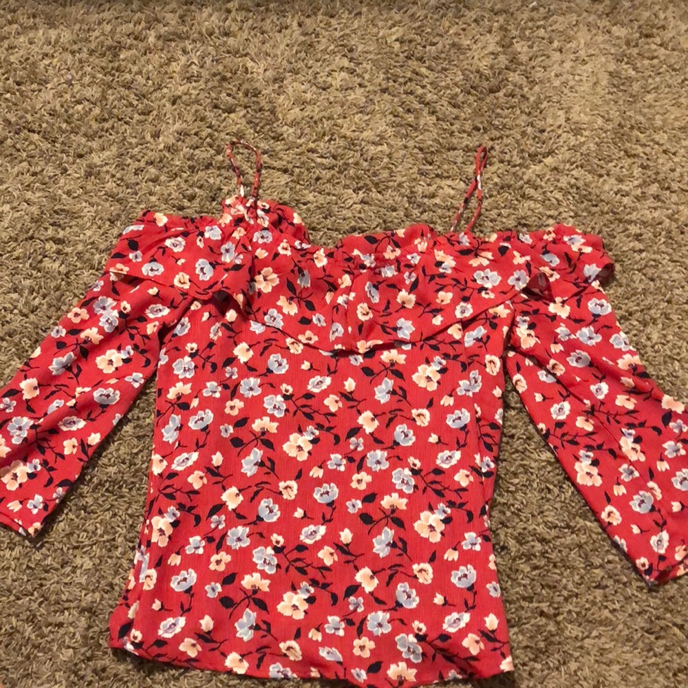 Red floral open shoulder top